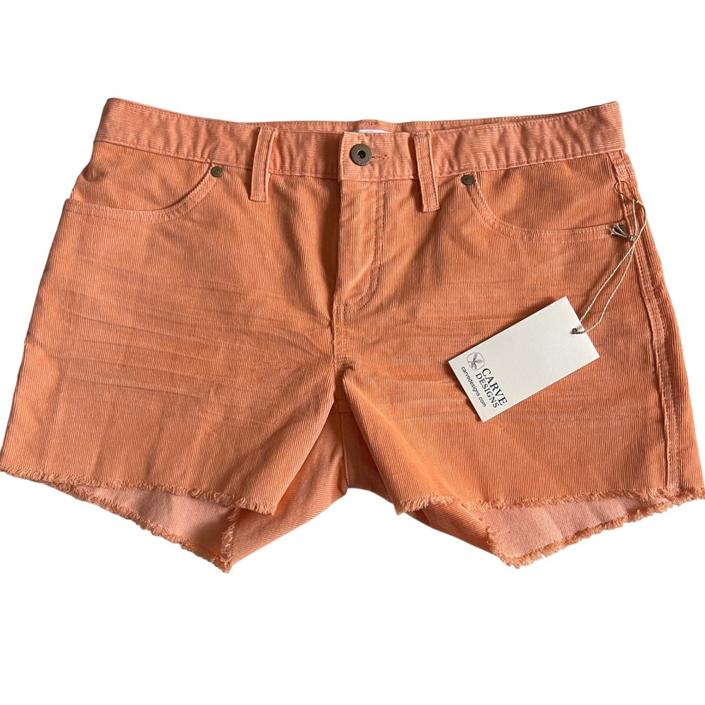 NEW Carve Designs Oahu Short Women 6 Guava Orange Corduroy Raw Hem Organic Beach